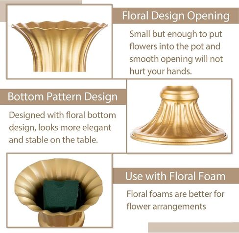 Sziqiqi Vintage Vase for Flowers Decorative Plant Pots for Table Centerpieces - Small Flower Arrangement Vases for Living Room Home Party Reception Ceremony 6.3in (Gold, 2) in Kuwait