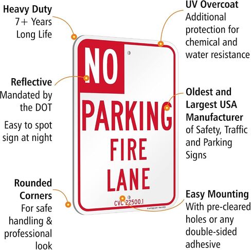 SmartSign (Pack of 4) 18 x 12 inch “No Parking - Fire Lane" Official California State Sign, 120 mil Thick Aluminum Composite (ACM), Engineer Grade Reflective Material, Red and White, Made in USA in Saudi Arabia