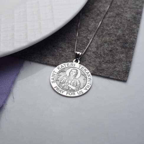 PicturesOnGold.com Saint Kateri Tekakwitha Religious Medal - 2/3 Inch Size of Dime, Sterling Silver in Saudi Arabia