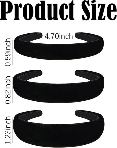 AUDTOPE Black Velvet Padded Headbands for Women, Soft Simple Headband for Girls and Teens, Plain No Teeth Thick Hoops Hair Accessories in Saudi Arabia