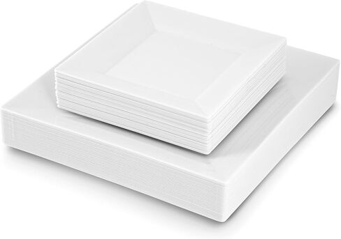 60-Piece Plastic Plates Set Premium 30 Dinner Plates & 30 Salad Plates Pack, Disposable Plates for Party - White Plastic Wedding Plates with Silver Rim in Saudi Arabia