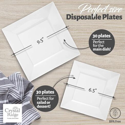 60-Piece Plastic Plates Set Premium 30 Dinner Plates & 30 Salad Plates Pack, Disposable Plates for Party - White Plastic Wedding Plates with Silver Rim in Saudi Arabia