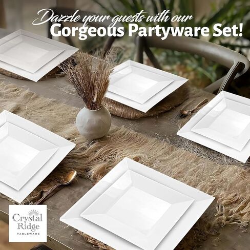 60-Piece Plastic Plates Set Premium 30 Dinner Plates & 30 Salad Plates Pack, Disposable Plates for Party - White Plastic Wedding Plates with Silver Rim in Saudi Arabia