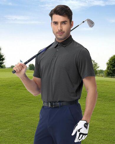 Golf Polos for Men - Striped Sport Polo Shirts for Men Quick Dry Slim Fit, Funny Men Work Golf Shirt Moisture Wicking in Saudi Arabia