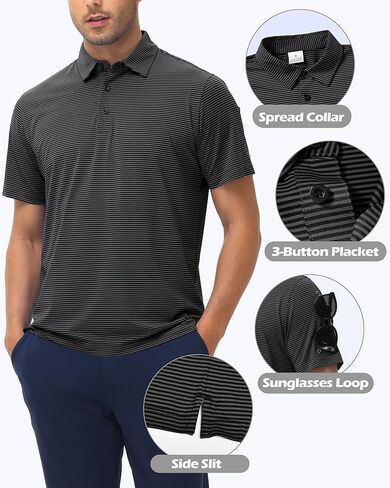 Golf Polos for Men - Striped Sport Polo Shirts for Men Quick Dry Slim Fit, Funny Men Work Golf Shirt Moisture Wicking in Saudi Arabia