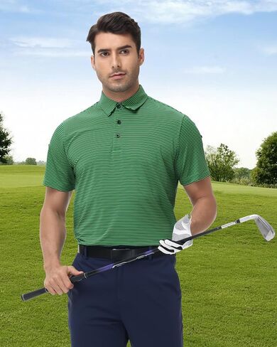Golf Polos for Men - Striped Sport Polo Shirts for Men Quick Dry Slim Fit, Funny Men Work Golf Shirt Moisture Wicking in Saudi Arabia