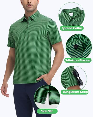 Golf Polos for Men - Striped Sport Polo Shirts for Men Quick Dry Slim Fit, Funny Men Work Golf Shirt Moisture Wicking in Saudi Arabia
