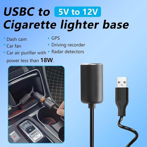 CERRXIAN PD 12V USB-C to Car Cigarette Lighter Adapter, 36W PD Fast Charger Cable for Dash Cam, GPS, Radar Detector, Car LED Strip & 12V Devices - 1 ft / 0.3m in Saudi Arabia