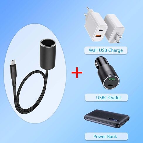 CERRXIAN PD 12V USB-C to Car Cigarette Lighter Adapter, 36W PD Fast Charger Cable for Dash Cam, GPS, Radar Detector, Car LED Strip & 12V Devices - 1 ft / 0.3m in Saudi Arabia