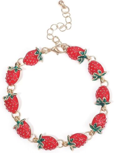charm red strawberry bracelets for women,cute Imitation Pearl friendship bracelets Fruit Strawberry Lover Gifts birthday Gift box Adjustable chain Jewelry in Saudi Arabia