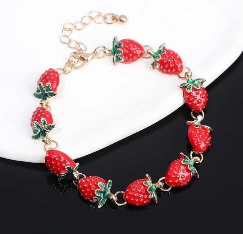 charm red strawberry bracelets for women,cute Imitation Pearl friendship bracelets Fruit Strawberry Lover Gifts birthday Gift box Adjustable chain Jewelry in Saudi Arabia