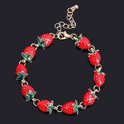 charm red strawberry bracelets for women,cute Imitation Pearl friendship bracelets Fruit Strawberry Lover Gifts birthday Gift box Adjustable chain Jewelry in Saudi Arabia