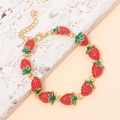 charm red strawberry bracelets for women,cute Imitation Pearl friendship bracelets Fruit Strawberry Lover Gifts birthday Gift box Adjustable chain Jewelry in Saudi Arabia