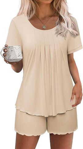 Ekouaer Pajama Set for Women 2 Piece Women's Short Sleeve Pajama Sets, Lounge Sleepwear Ladies Pjs Sets with Pockets in Saudi Arabia