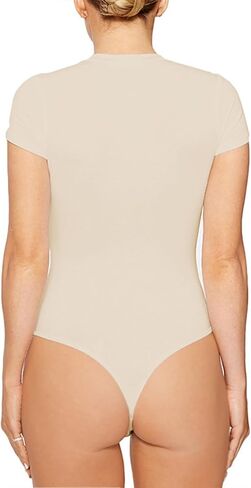 Womens Crew Neck Fitted Shirt Short Sleeve Thong Slim Fit Summer Basic Y2K Bodysuit Tops for Mother's Day Party in Kuwait