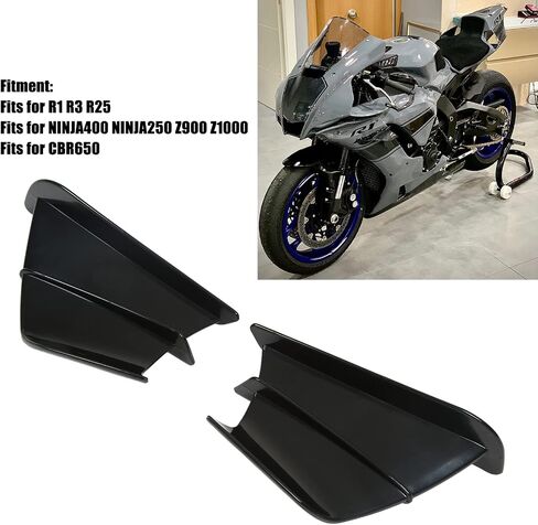 Winglet Side Side للدراجات النارية ، جناح الهوائيات الهوائية للدراجة النارية للدراجة النارية لـ Ninja400 250 Z900 Z1000 (أسود لامع) in Kuwait