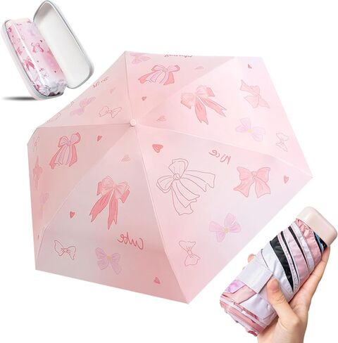 Mini Travel Folding Umbrella - Small Compact Sun Retractable Umbrella with Case, Lightweight Portable UPF 50+ Rain UV Protection Windproof Parasol for Pocket Backpack Women Girls Lady in Saudi Arabia