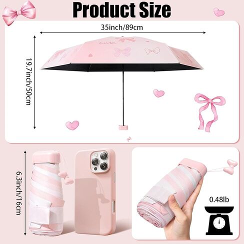 Mini Travel Folding Umbrella - Small Compact Sun Retractable Umbrella with Case, Lightweight Portable UPF 50+ Rain UV Protection Windproof Parasol for Pocket Backpack Women Girls Lady in Saudi Arabia