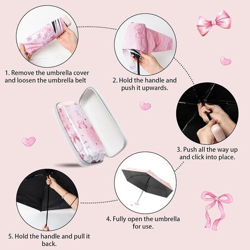Mini Travel Folding Umbrella - Small Compact Sun Retractable Umbrella with Case, Lightweight Portable UPF 50+ Rain UV Protection Windproof Parasol for Pocket Backpack Women Girls Lady in Saudi Arabia