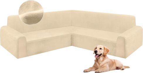 HDCAXKJ Corner Sectional Couch Covers Velvet Stretch L Shape Sofa Cover Soft Thick Sectional Slipcovers Set U Shaped Living Room Non Slip Magic Furniture Protector for Pet Dogs (Oatmeal, X-Large) in Kuwait