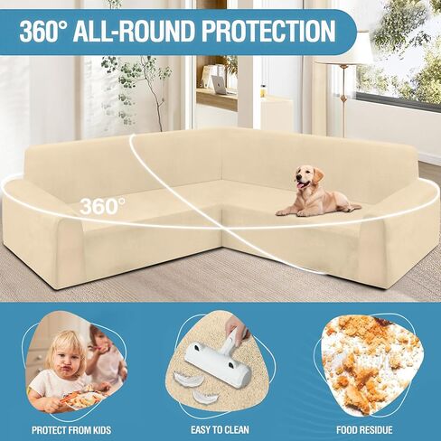 HDCAXKJ Corner Sectional Couch Covers Velvet Stretch L Shape Sofa Cover Soft Thick Sectional Slipcovers Set U Shaped Living Room Non Slip Magic Furniture Protector for Pet Dogs (Oatmeal, X-Large) in Kuwait