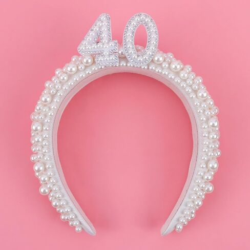 TOBATOBA 40th Birthday Crown Headband - Pearl Headband with 40 Letters for Women's 40th Birthday Dress Outfit and Decorations in Saudi Arabia