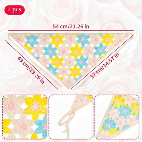 4 PCS Crochet Headbands & Knitted Bandanas for Women Girls - Floral Daisy and Strawberry Hair Accessories, Cute Boho Head Scarf Headwrap (White, Purple) in Saudi Arabia