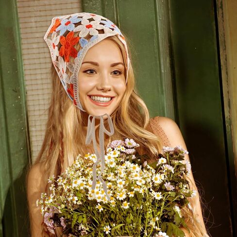 4 PCS Crochet Headbands & Knitted Bandanas for Women Girls - Floral Daisy and Strawberry Hair Accessories, Cute Boho Head Scarf Headwrap (White, Purple) in Saudi Arabia
