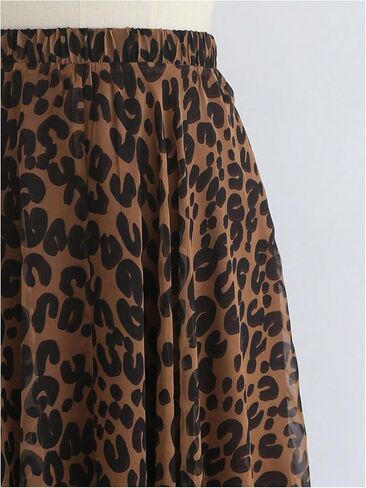 GORGLITTER Women's Plus Leopard Animal Print Long Skirts Y2k Cheetah Flare Chiffon Maxi Skirt Trendy Fall in Kuwait