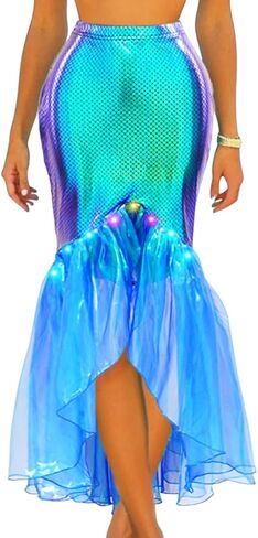 Graeen Light Up Mermaid Tail Costume Skirt Glow Fish Scale Have Maxi Varts for Women in Saudi Arabia