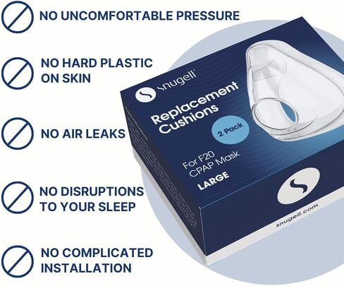 Snugell CPAP Replacement for ResMed Airfit F20 Cushion – 2-Pack Large Size – Designed for Full Face CPAP Mask – Soft, Secure Seal to Reduce Pressure Points and Minimize Leaks – Accessory for Comfort in Saudi Arabia