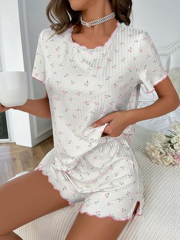 SOLY HUX Pajama Set for Women Cute Print Short Sleeve Tee and Shorts Lounge Sleepwear in Saudi Arabia