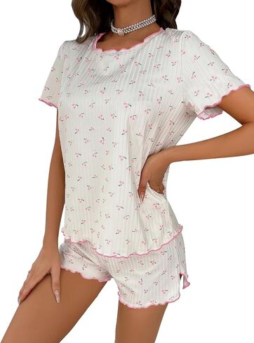 SOLY HUX Pajama Set for Women Cute Print Short Sleeve Tee and Shorts Lounge Sleepwear in Saudi Arabia