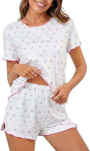SOLY HUX Pajama Set for Women Cute Print Short Sleeve Tee and Shorts Lounge Sleepwear in Saudi Arabia