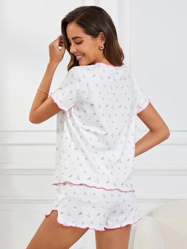 SOLY HUX Pajama Set for Women Cute Print Short Sleeve Tee and Shorts Lounge Sleepwear in Saudi Arabia