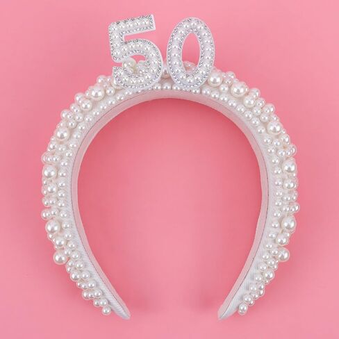 TOBATOBA 40th Birthday Crown Headband - Pearl Headband with 40 Letters for Women's 40th Birthday Dress Outfit and Decorations in Saudi Arabia