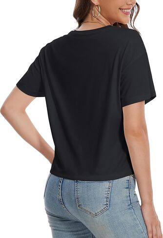 YUCOLEN Women's Crop Tops Summer Short Sleeve Cotton UPF 50+ Round Neck Casual Loose Cropped T-Shirts Solid Basic Tees in Kuwait