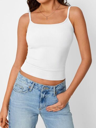 Trendy Queen Camisole Tops for Women 2025 Summer Crop Tank Top Square Neck Adjustable Spaghetti Strap Sleeveless Shirts in Saudi Arabia