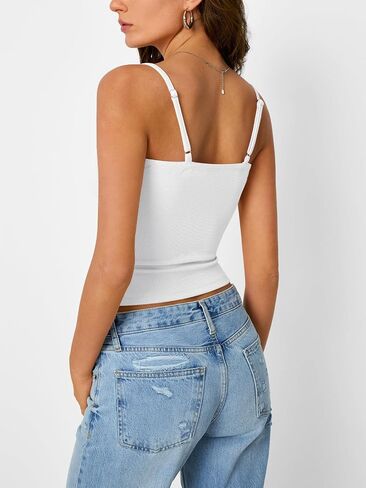 Trendy Queen Camisole Tops for Women 2025 Summer Crop Tank Top Square Neck Adjustable Spaghetti Strap Sleeveless Shirts in Saudi Arabia