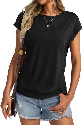 Womens Crewneck Cap Sleeve T Shirts Banded Bottom Top Lourd Fit Fit Sleeves Tee Tee Summer Summer Tops 2025 in Kuwait