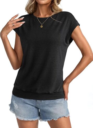 Womens Crewneck Cap Sleeve T Shirts Banded Bottom Top Lourd Fit Fit Sleeves Tee Tee Summer Summer Tops 2025 in Kuwait