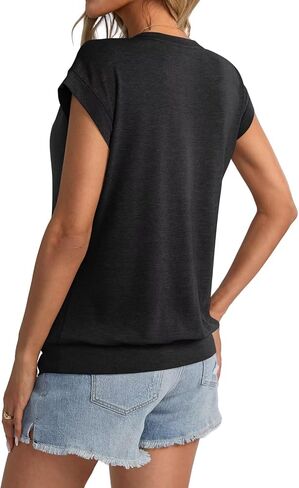 Womens Crewneck Cap Sleeve T Shirts Banded Bottom Top Lourd Fit Fit Sleeves Tee Tee Summer Summer Tops 2025 in Kuwait
