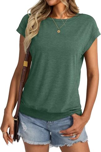 Womens Crewneck Cap Sleeve T Shirts Banded Bottom Top Lourd Fit Fit Sleeves Tee Tee Summer Summer Tops 2025 in Kuwait