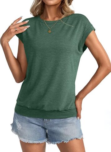 Womens Crewneck Cap Sleeve T Shirts Banded Bottom Top Lourd Fit Fit Sleeves Tee Tee Summer Summer Tops 2025 in Kuwait