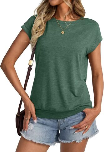 Womens Crewneck Cap Sleeve T Shirts Banded Bottom Top Lourd Fit Fit Sleeves Tee Tee Summer Summer Tops 2025 in Kuwait