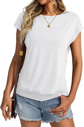 Womens Crewneck Cap Sleeve T Shirts Banded Bottom Top Lourd Fit Fit Sleeves Tee Tee Summer Summer Tops 2025 in Kuwait
