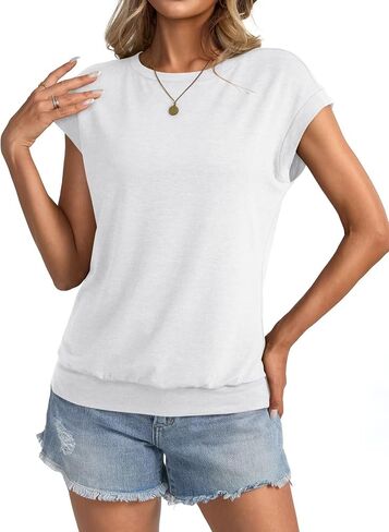 Womens Crewneck Cap Sleeve T Shirts Banded Bottom Top Lourd Fit Fit Sleeves Tee Tee Summer Summer Tops 2025 in Kuwait