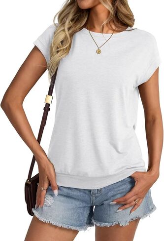 Womens Crewneck Cap Sleeve T Shirts Banded Bottom Top Lourd Fit Fit Sleeves Tee Tee Summer Summer Tops 2025 in Kuwait
