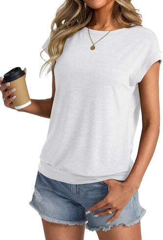 Womens Crewneck Cap Sleeve T Shirts Banded Bottom Top Lourd Fit Fit Sleeves Tee Tee Summer Summer Tops 2025 in Kuwait