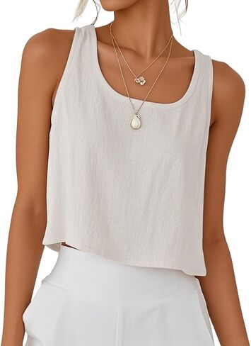 IDEALSANXUN Womens Cotton Linen Crop Tank Tops Spring Summer Sleeveless Tops in Kuwait